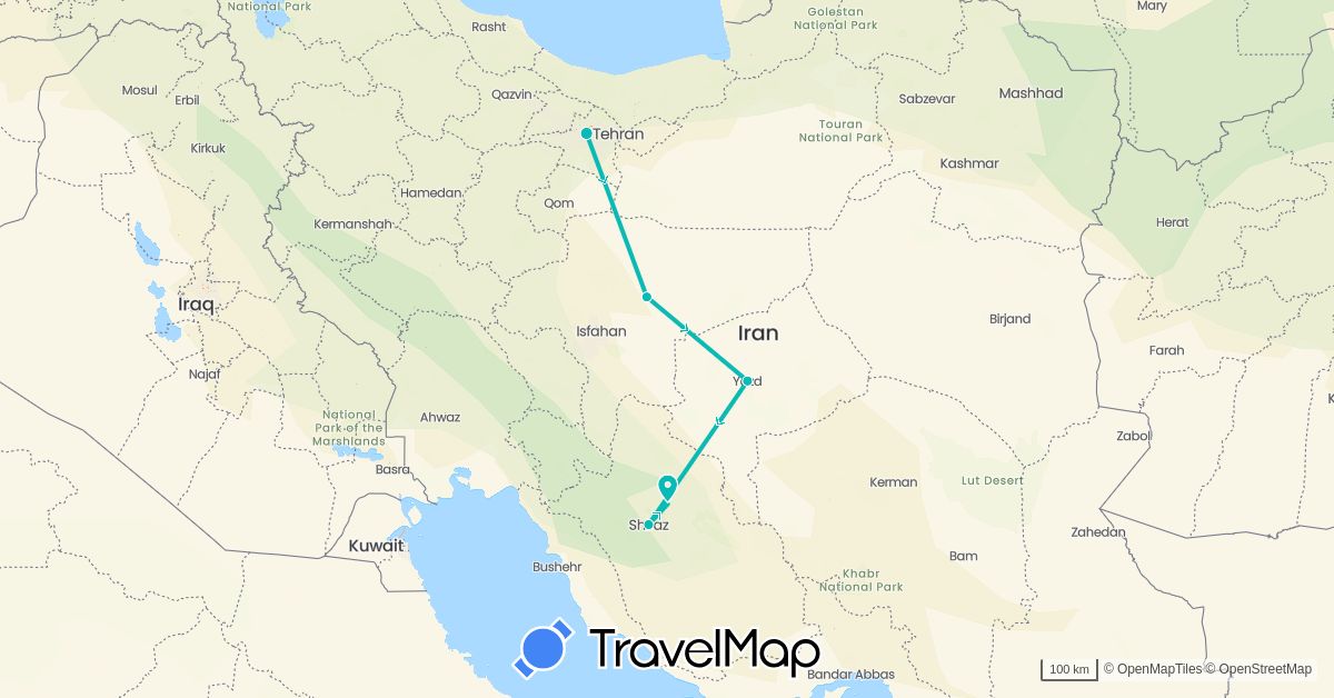 TravelMap itinerary: auto in Iran (Asia)