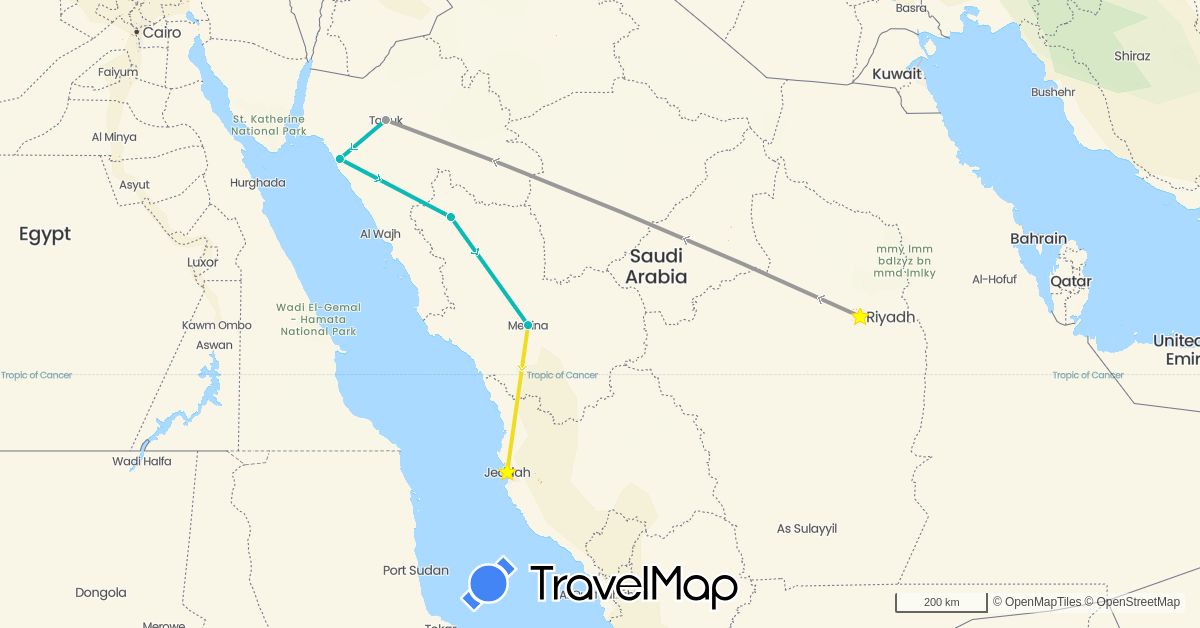 TravelMap itinerary: driving, plane, auto, treno in Saudi Arabia (Asia)