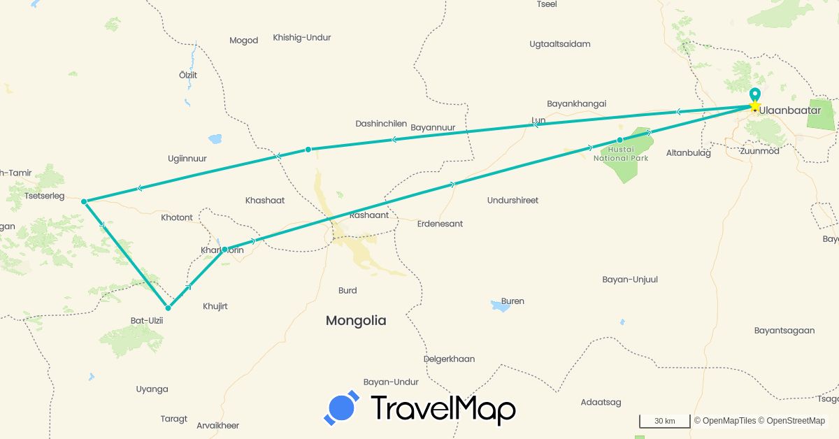 TravelMap itinerary: driving, auto in Mongolia (Asia)