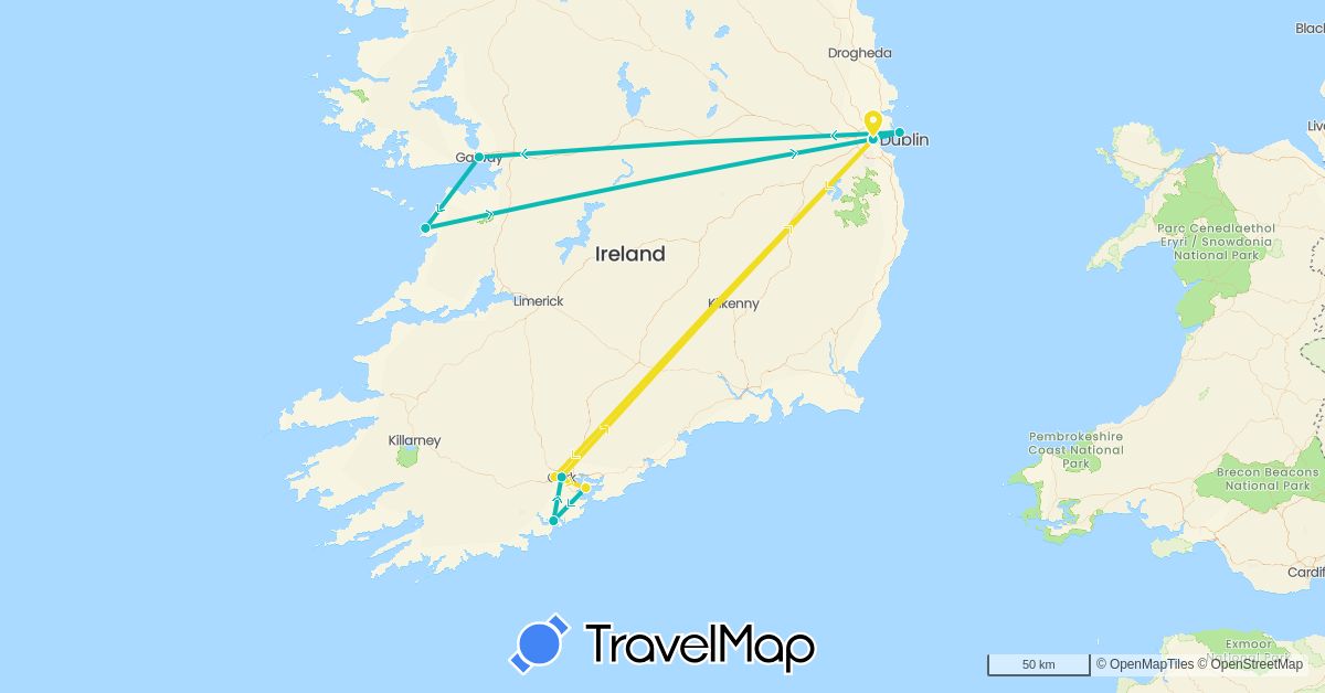 TravelMap itinerary: driving, auto, treno in Ireland (Europe)