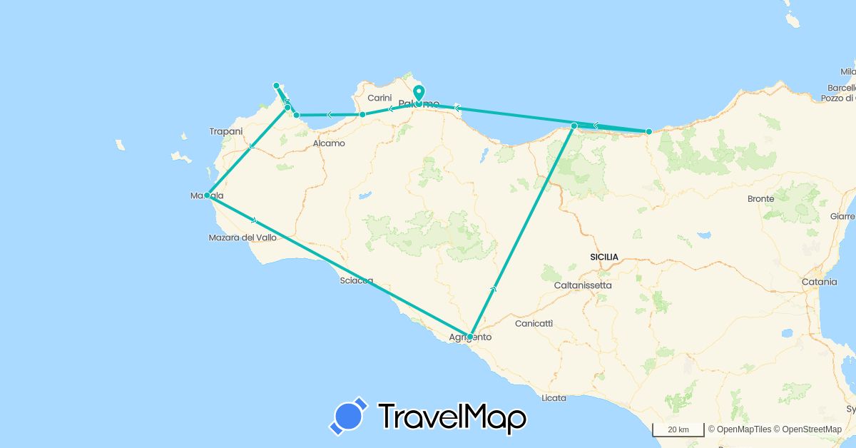 TravelMap itinerary: driving, auto in Italy (Europe)