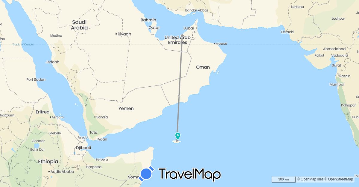 TravelMap itinerary: driving, plane, auto in United Arab Emirates, Yemen (Asia)