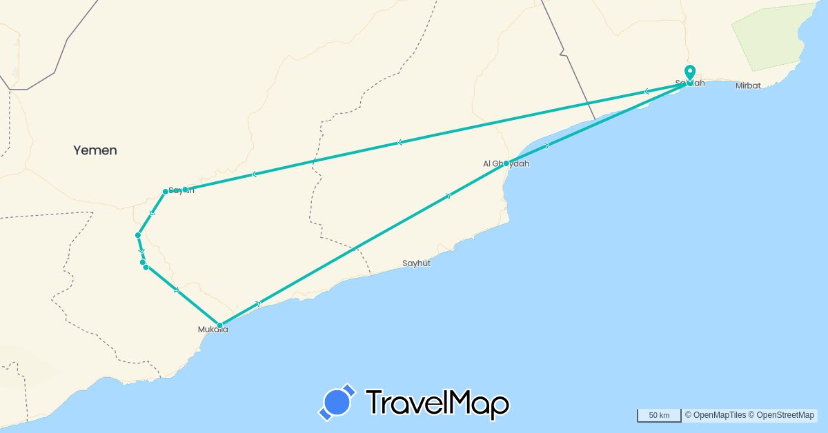 TravelMap itinerary: driving, auto in Oman, Yemen (Asia)