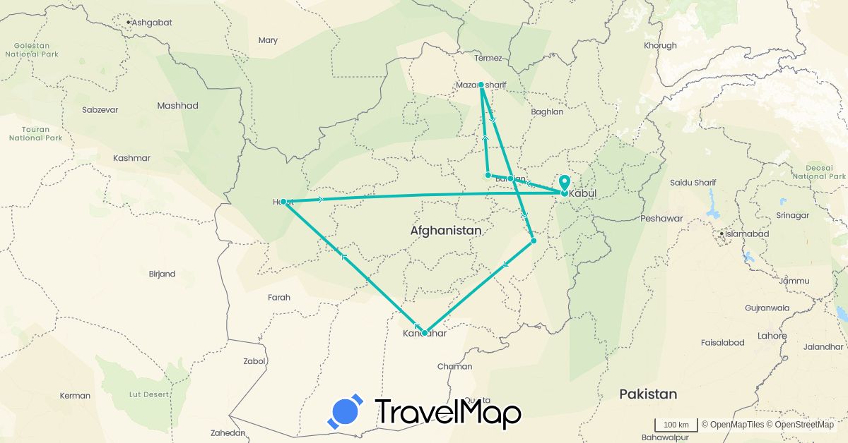 TravelMap itinerary: driving, auto in Afghanistan (Asia)