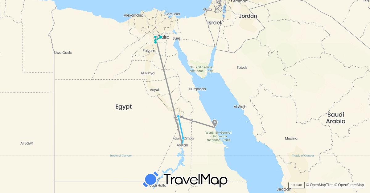 TravelMap itinerary: driving, plane, boat, auto in Egypt (Africa)