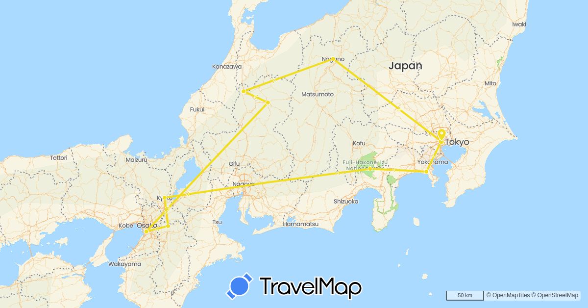 TravelMap itinerary: driving, treno in Japan (Asia)
