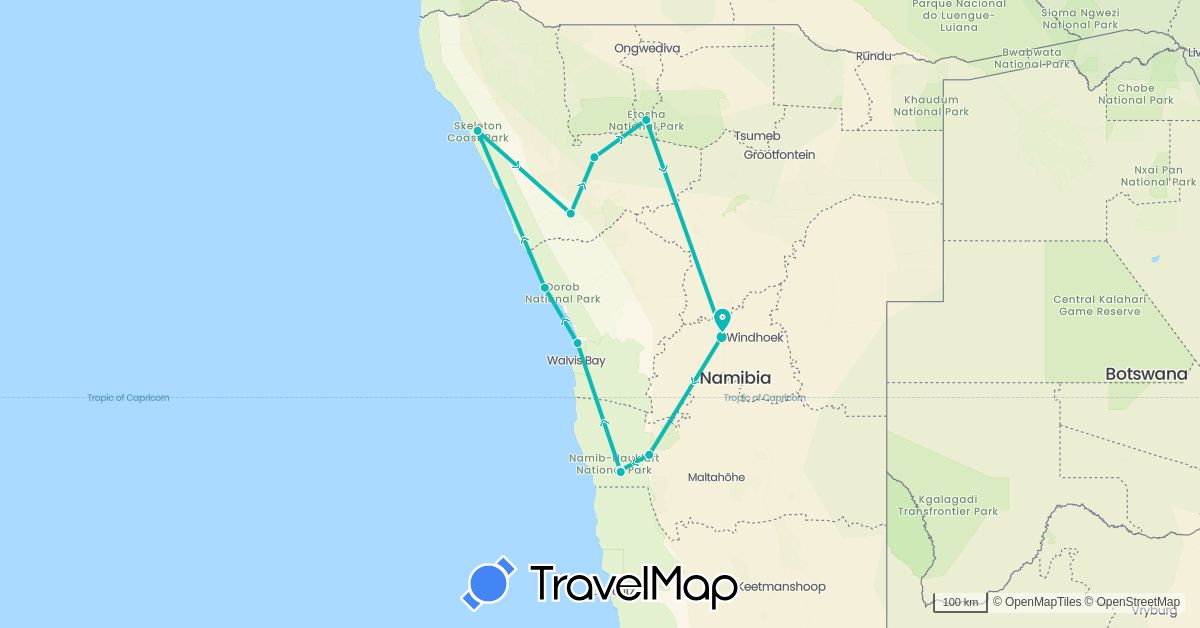 TravelMap itinerary: driving, auto in Namibia (Africa)