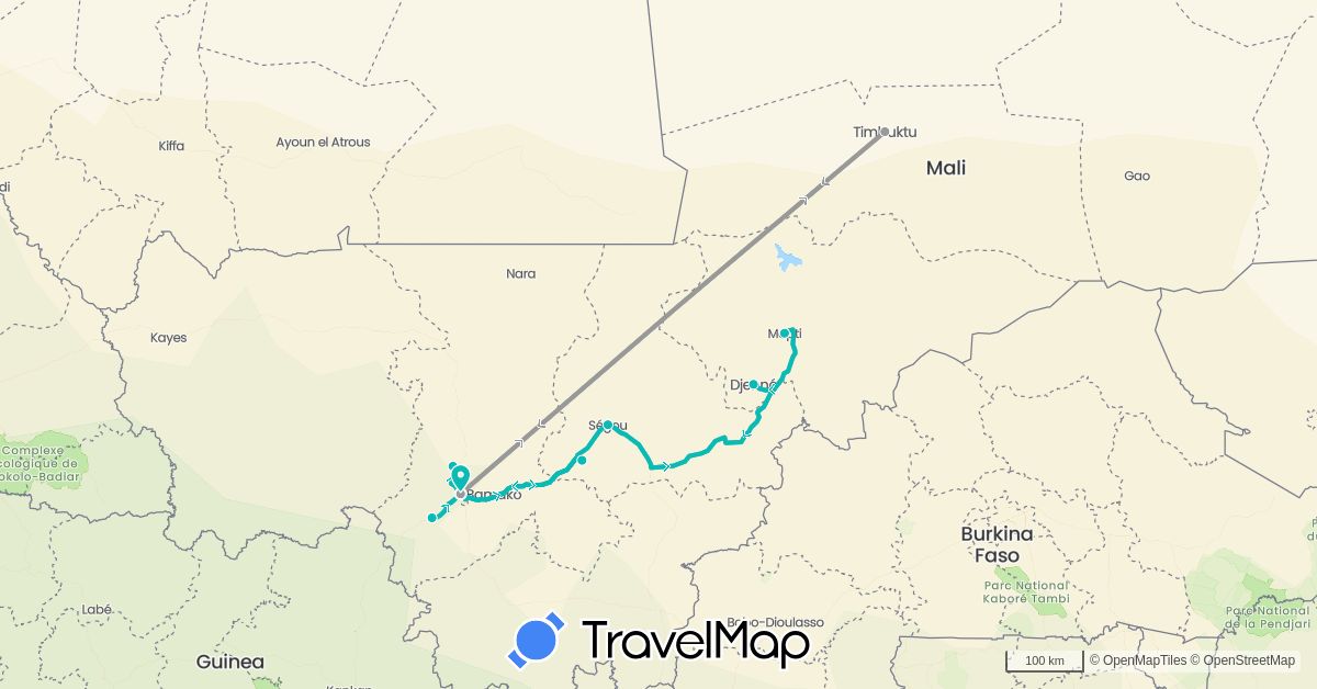TravelMap itinerary: plane, auto in Mali (Africa)