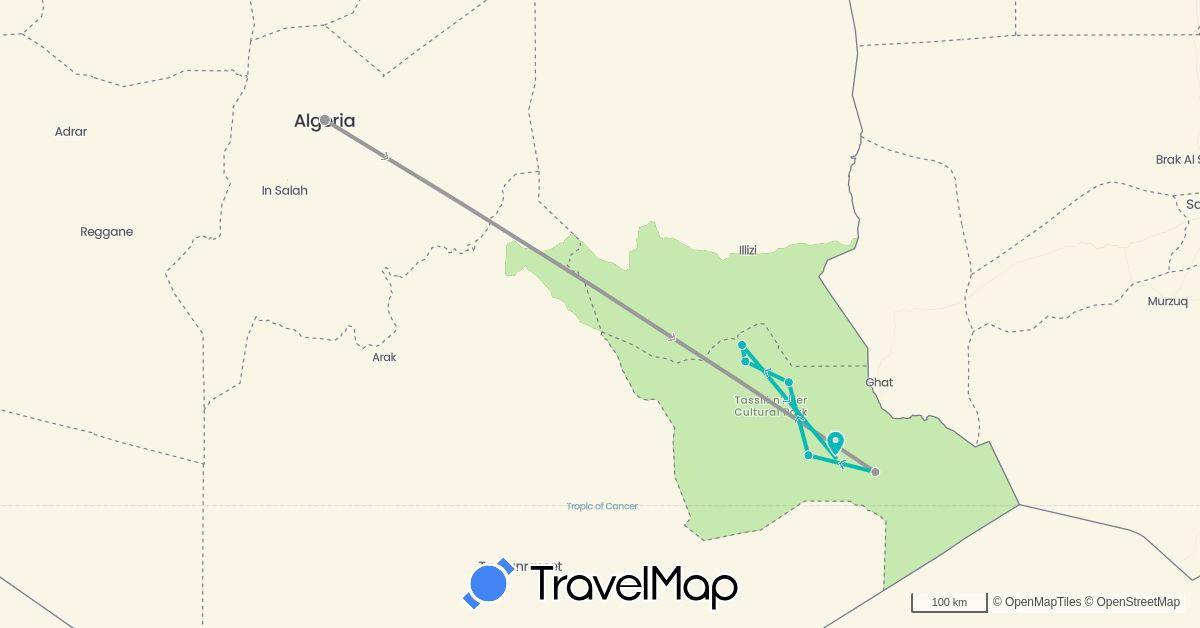 TravelMap itinerary: driving, plane, auto in Algeria (Africa)