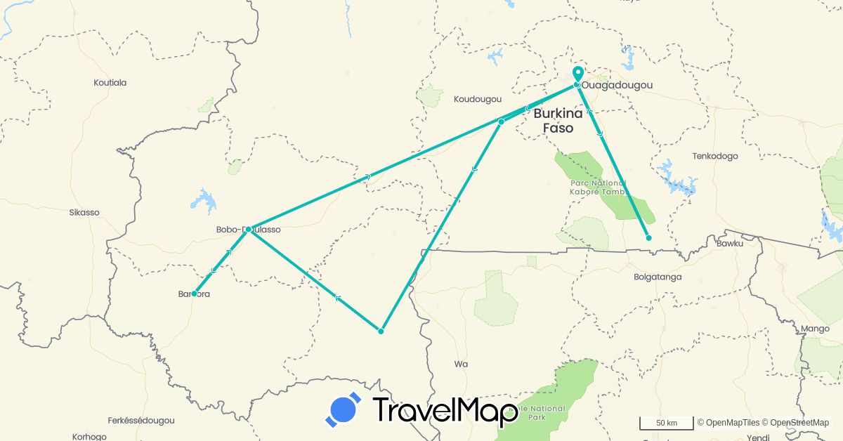 TravelMap itinerary: driving, auto in Burkina Faso (Africa)