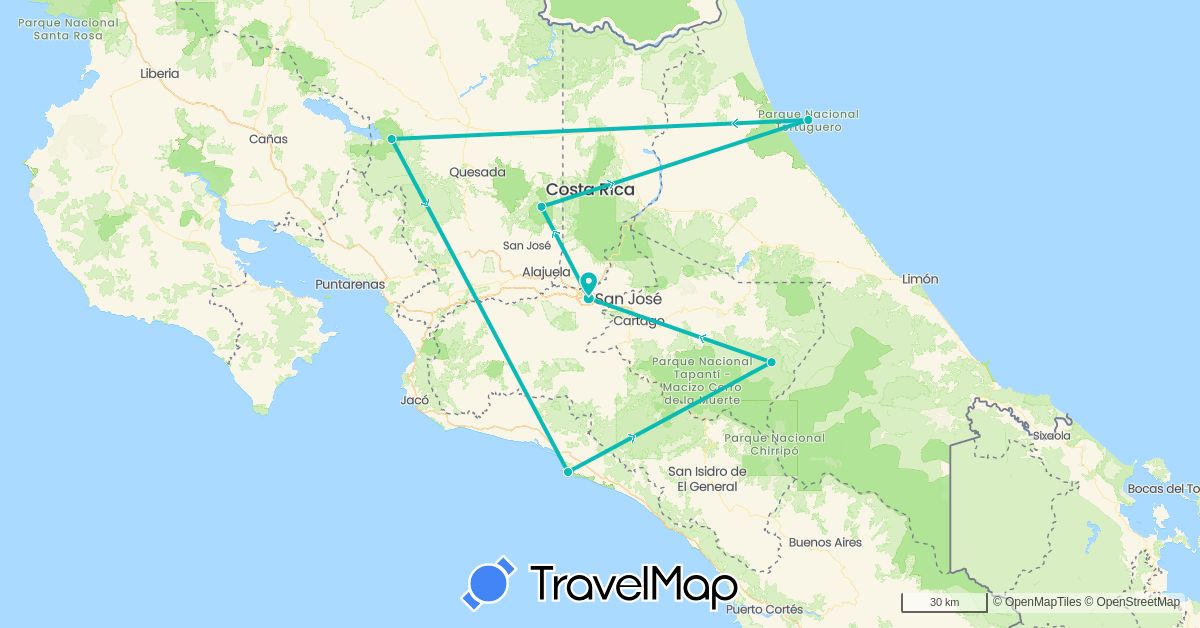 TravelMap itinerary: driving, auto in Costa Rica (North America)