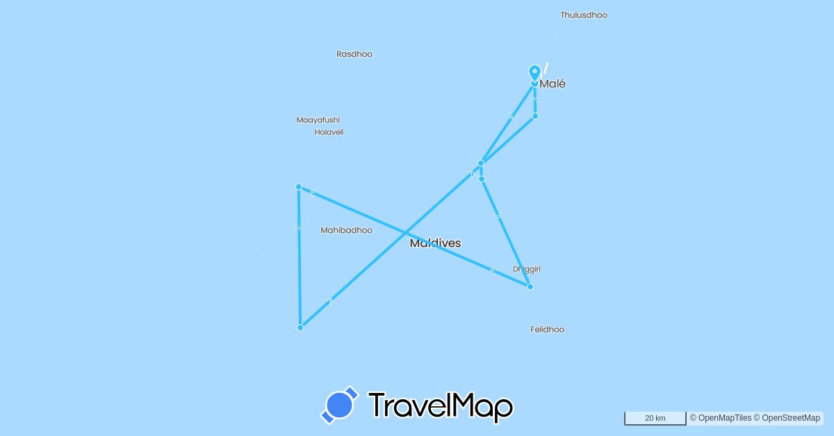 TravelMap itinerary: driving, boat in Maldives (Asia)