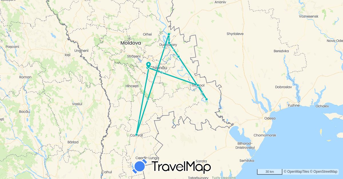 TravelMap itinerary: driving, auto in Moldova (Europe)