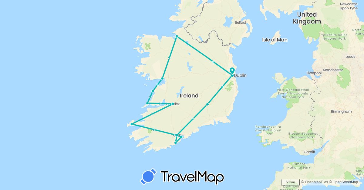 TravelMap itinerary: driving, auto in Ireland (Europe)