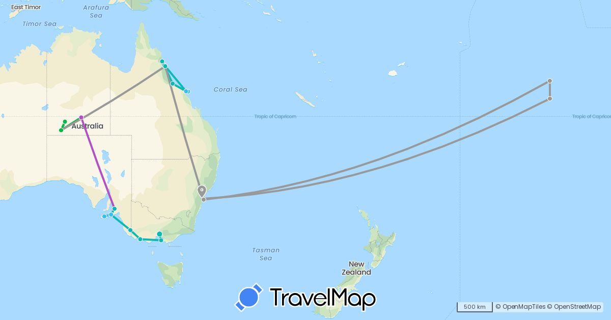 TravelMap itinerary: driving, bus, plane, train, boat, auto in Australia, Cook Islands (Oceania)